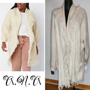 A.N.A. fringe balloon sleeve oversized duster sweater/cardigan. Sz 1x. Fits 2x.